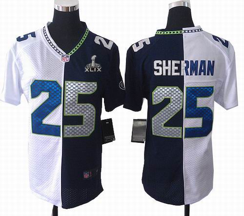 2015 Super Bowl XLIX Jersey Women Nike Seattle Seahawks #25 Richard Sherman white blue Split Elite jerseys
