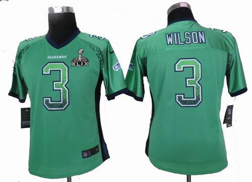 2015 Super Bowl XLIX Jersey Women Nike Seattle Seahawks #3 Russell Wilson Green Elite Drift Fashion Jersey