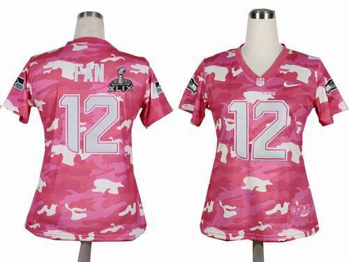 2015 Super Bowl XLIX Jersey Women Nike Seattle Seahawks 12# Fan 2013 New Pink Camo Fashion Jerseys