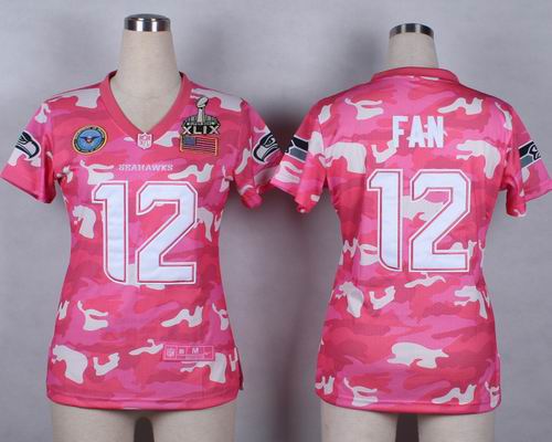 2015 Super Bowl XLIX Jersey Women Nike Seattle Seahawks 12th Fan 2014 Salute to Service Elite Pink Camo Jersey