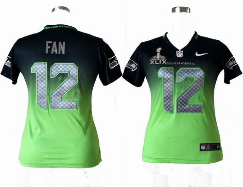 2015 Super Bowl XLIX Jersey Women Nike Seattle Seahawks 12th Fan Elite Drift II Fashion Jersey