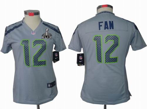 2015 Super Bowl XLIX Jersey Women Nike Seattle Seahawks 12th Fan limited grey Jersey