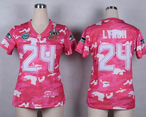 2015 Super Bowl XLIX Jersey Women Nike Seattle Seahawks 24# Marshawn Lynch 2014 Salute to Service Elite Pink Camo Jersey