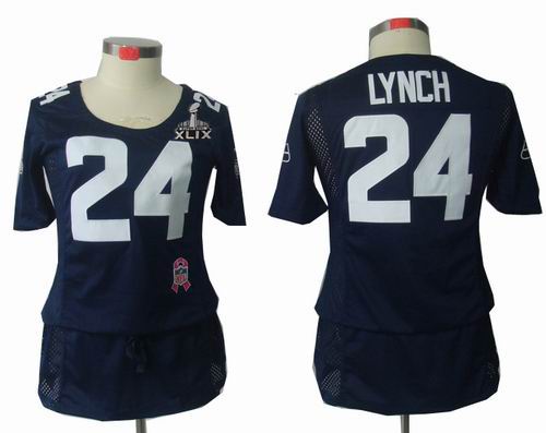 2015 Super Bowl XLIX Jersey Women Nike Seattle Seahawks 24# Marshawn Lynch Elite breast Cancer Awareness blue Jersey