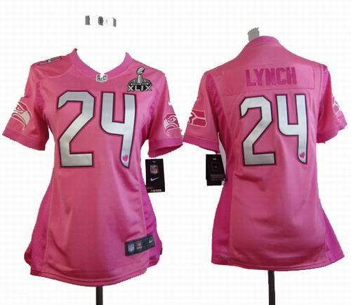 2015 Super Bowl XLIX Jersey Women Nike Seattle Seahawks 24# Marshawn Lynch Pink Love Jersey