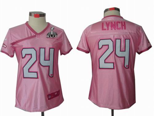 2015 Super Bowl XLIX Jersey Women Nike Seattle Seahawks 24# Marshawn Lynch Pink Love elite Jersey