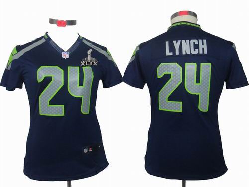 2015 Super Bowl XLIX Jersey Women Nike Seattle Seahawks 24# Marshawn Lynch Team color limited Jersey