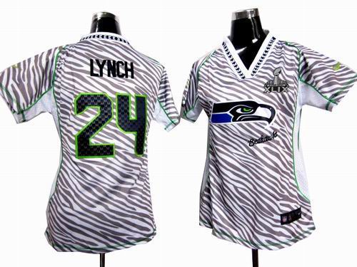 2015 Super Bowl XLIX Jersey Women Nike Seattle Seahawks 24# Marshawn Lynch Zebra Field Flirt Fashion Jersey