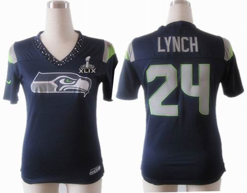 2015 Super Bowl XLIX Jersey Women Nike Seattle Seahawks 24# Marshawn Lynch blue Field Flirt Fashion Jersey