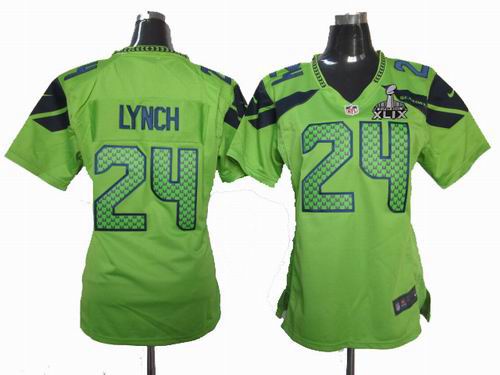 2015 Super Bowl XLIX Jersey Women Nike Seattle Seahawks 24# Marshawn Lynch green Game Jersey