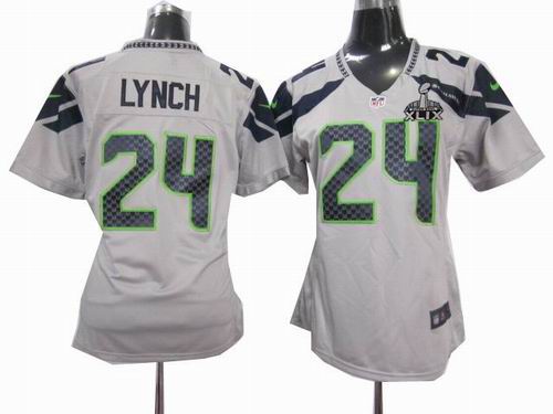 2015 Super Bowl XLIX Jersey Women Nike Seattle Seahawks 24# Marshawn Lynch grey game Jersey