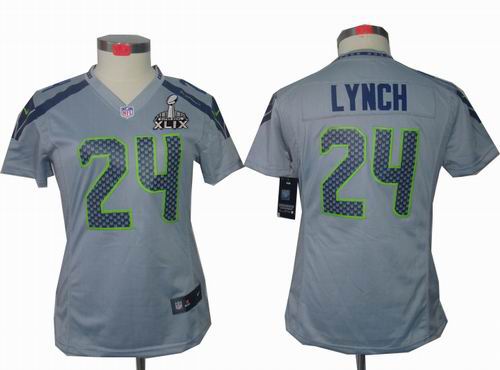2015 Super Bowl XLIX Jersey Women Nike Seattle Seahawks 24# Marshawn Lynch grey limited Jersey