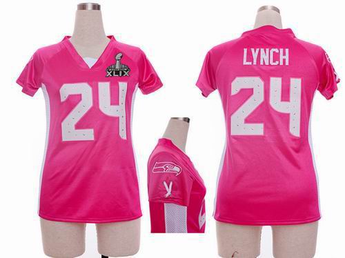 2015 Super Bowl XLIX Jersey Women Nike Seattle Seahawks 24# Marshawn Lynch pink draft him ii top jerseys
