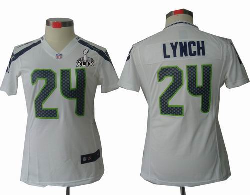 2015 Super Bowl XLIX Jersey Women Nike Seattle Seahawks 24# Marshawn Lynch white limited Jersey