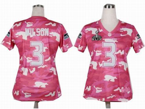 2015 Super Bowl XLIX Jersey Women Nike Seattle Seahawks 3# Russell Wilson 2013 New Pink Camo Fashion Jerseys