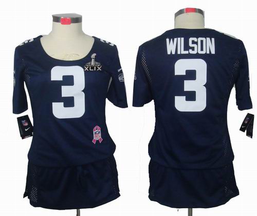 2015 Super Bowl XLIX Jersey Women Nike Seattle Seahawks 3# Russell Wilson Elite breast Cancer Awareness blue Jersey