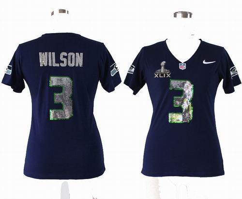 2015 Super Bowl XLIX Jersey Women Nike Seattle Seahawks 3# Russell Wilson Handwork Sequin lettering Fashion Jerseys