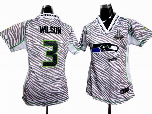 2015 Super Bowl XLIX Jersey Women Nike Seattle Seahawks 3# Russell Wilson Zebra Field Flirt Fashion Jersey