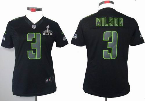 2015 Super Bowl XLIX Jersey Women Nike Seattle Seahawks 3# Russell Wilson black Impact Limited Jersey