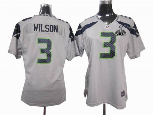 2015 Super Bowl XLIX Jersey Women Nike Seattle Seahawks 3# Russell Wilson grey game Jersey