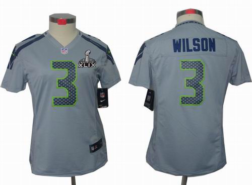 2015 Super Bowl XLIX Jersey Women Nike Seattle Seahawks 3# Russell Wilson grey limited Jersey