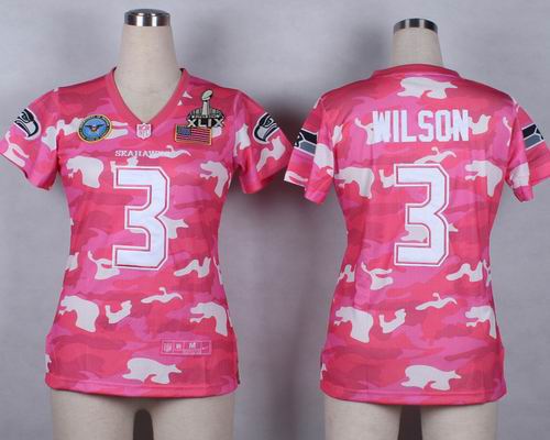 2015 Super Bowl XLIX Jersey Women Nike Seattle Seahawks 3 Russell Wilson 2014 Salute to Service Elite Pink Camo Jersey
