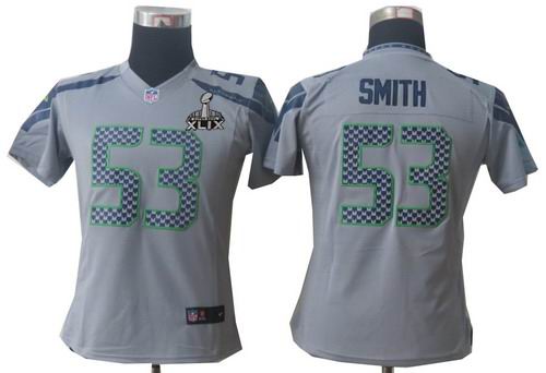 2015 Super Bowl XLIX Jersey Women Nike Seattle Seahawks 53# Malcolm Smith grey Lights Out jerseys