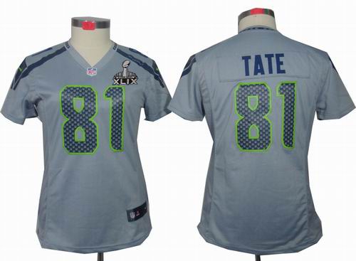 2015 Super Bowl XLIX Jersey Women Nike Seattle Seahawks 81# Golden Tate limited grey Jersey