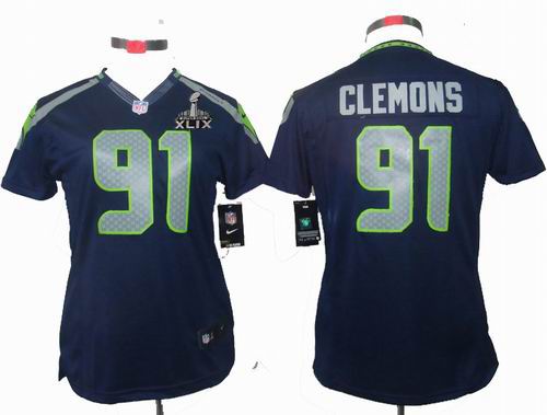 2015 Super Bowl XLIX Jersey Women Nike Seattle Seahawks 91 Chris Clemons team color limited jerseys
