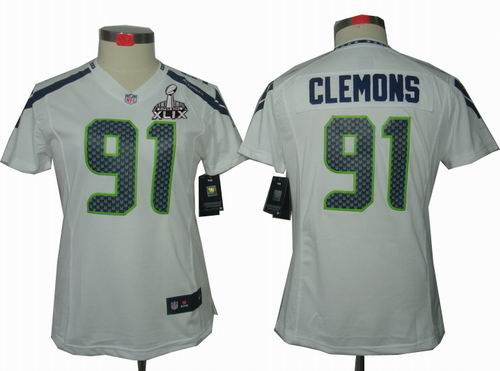 2015 Super Bowl XLIX Jersey Women Nike Seattle Seahawks 91 Chris Clemons white limited jerseys