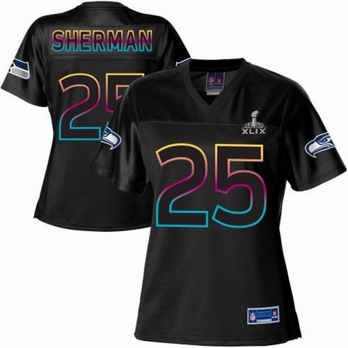 2015 Super Bowl XLIX Jersey Women Seattle Seahawks #25 Richard Sherman Pro Line Fashion Jersey Black