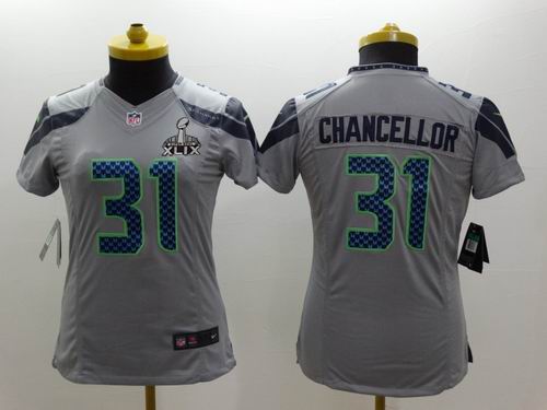 2015 Super Bowl XLIX Jersey Women Seattle Seahawks #31 Kam Chancellor grey limited Jersey