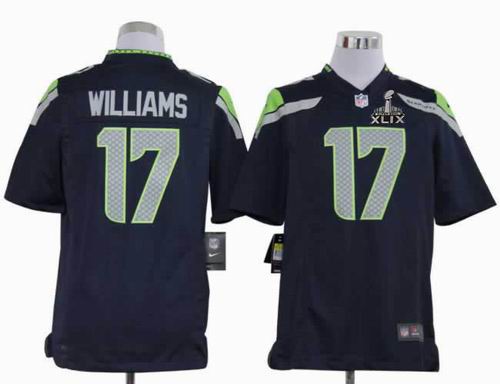 2015 Super Bowl XLIX Jersey Youth 2012 Nike Seattle Seahawks 17# Mike Williams Game Team Color Jersey