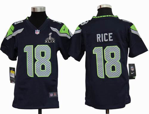 2015 Super Bowl XLIX Jersey Youth 2012 Nike Seattle Seahawks 18# Sidney Rice team Color Game Jersey