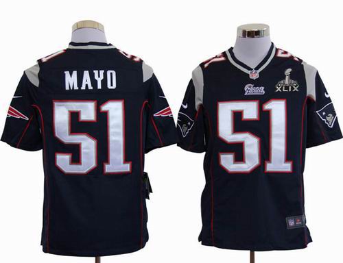 2015 Super Bowl XLIX Jersey Youth 2012 nike New England Patriots #51 Jerod Mayo blue game jerseys