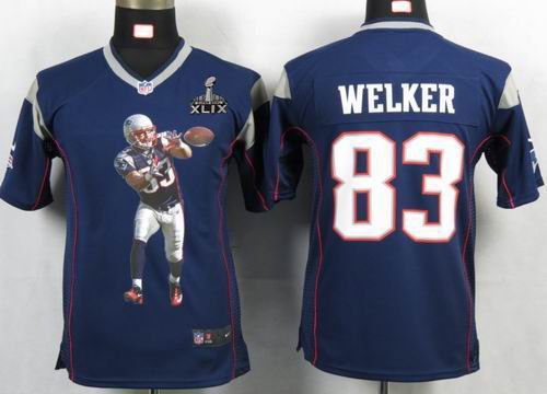 2015 Super Bowl XLIX Jersey Youth 2012 nike New England Patriots #83 Wes Welker blue Portrait Fashion Game Jersey