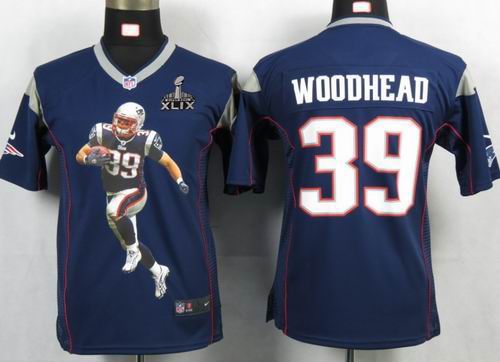 2015 Super Bowl XLIX Jersey Youth 2012 nike New England Patriots 39# Danny Woodhead blue Portrait Fashion Game Jersey
