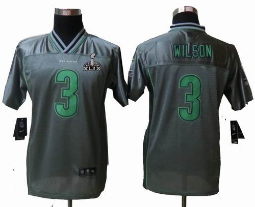 2015 Super Bowl XLIX Jersey Youth 2013 New Nike Seattle Seahawks 3# Russell Wilson Grey Vapor Elite Jerseys