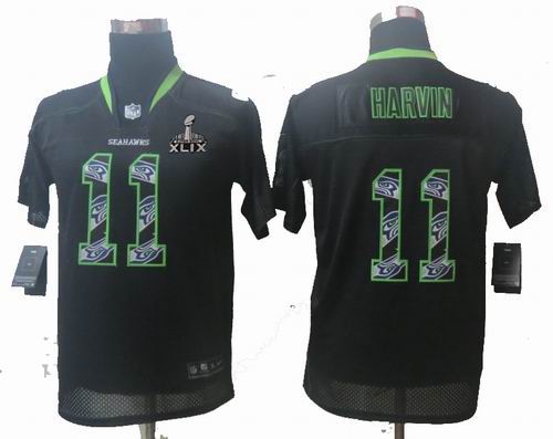 2015 Super Bowl XLIX Jersey Youth 2014 New Nike Seattle Seahawks 11# Percy Harvin Lights Out Black Stitched Elite Jerseys