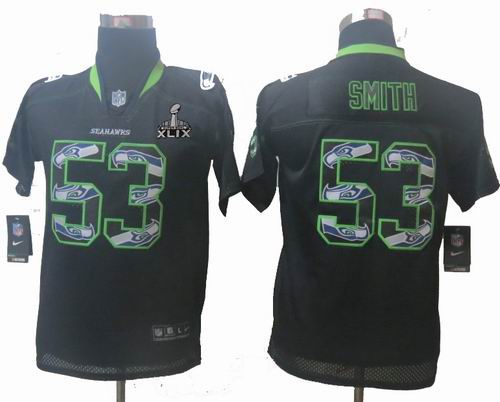 2015 Super Bowl XLIX Jersey Youth 2014 New Nike Seattle Seahawks 53# Malcolm Smith Lights Out Black Stitched Elite Jerseys