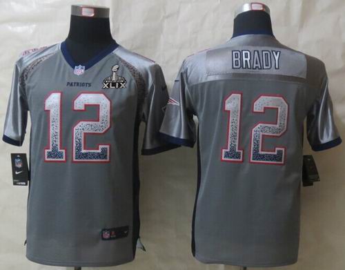 2015 Super Bowl XLIX Jersey Youth 2014 Nike New England Patriots 12 Tom Brady Drift Fashion Grey Elite Jerseys