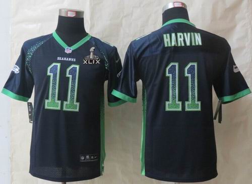 2015 Super Bowl XLIX Jersey Youth 2014 Nike Seattle Seahawks 11 Percy Harvin Drift Fashion Blue Elite Jerseys