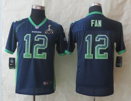 2015 Super Bowl XLIX Jersey Youth 2014 Nike Seattle Seahawks 12 Fan Drift Fashion Blue Elite Jerseys