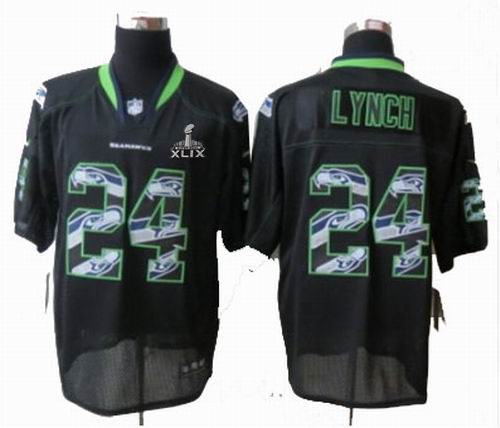 2015 Super Bowl XLIX Jersey Youth 2014 Nike Seattle Seahawks 24# Marshawn Lynch Black Lights Out titched Elite jerseys