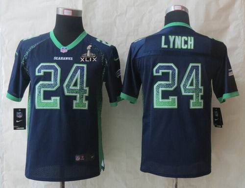 2015 Super Bowl XLIX Jersey Youth 2014 Nike Seattle Seahawks 24 Lynch Drift Fashion Blue Elite Jerseys