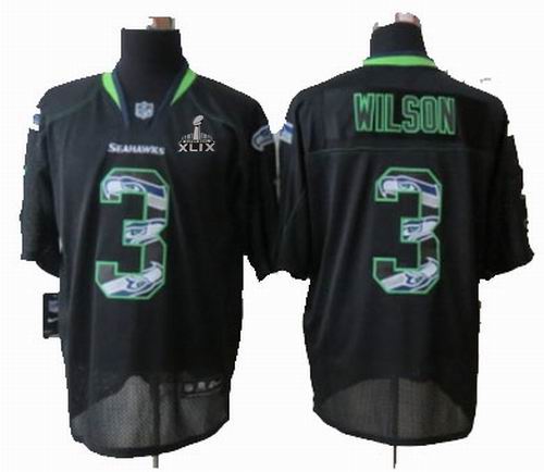 2015 Super Bowl XLIX Jersey Youth 2014 Nike Seattle Seahawks 3# Russell Wilson Black Lights Out titched Elite jerseys