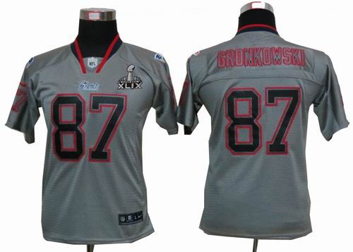 2015 Super Bowl XLIX Jersey Youth Nike New England Patriots Rob Gronkowski 87# Lights Out grey elite Jersey