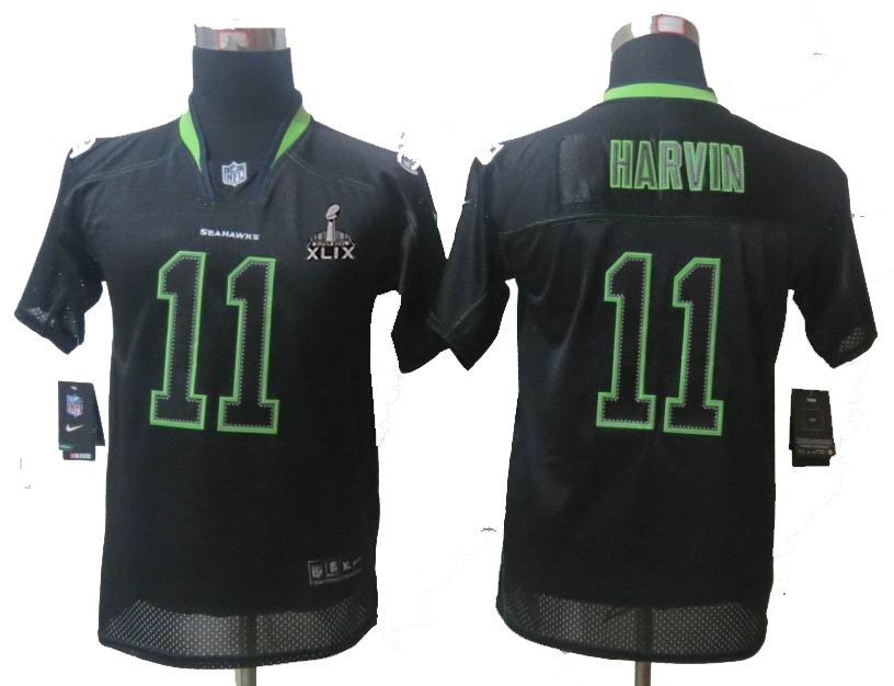 2015 Super Bowl XLIX Jersey Youth Nike Seattle Seahawks 11# Percy Harvin Lights Out Black Elite Jerseys