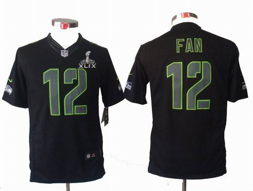 2015 Super Bowl XLIX Jersey Youth Nike Seattle Seahawks 12th Fan black Impact Limited Jersey