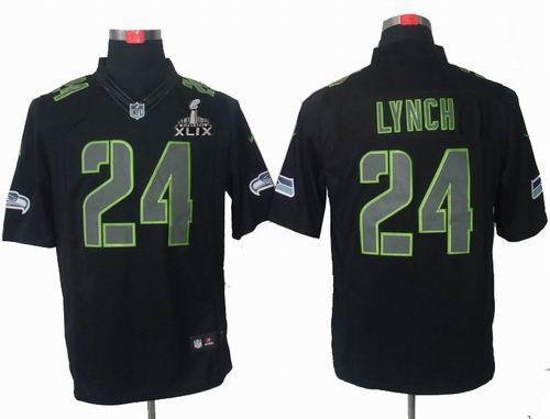 2015 Super Bowl XLIX Jersey Youth Nike Seattle Seahawks 24# Marshawn Lynch black Impact Limited Jersey